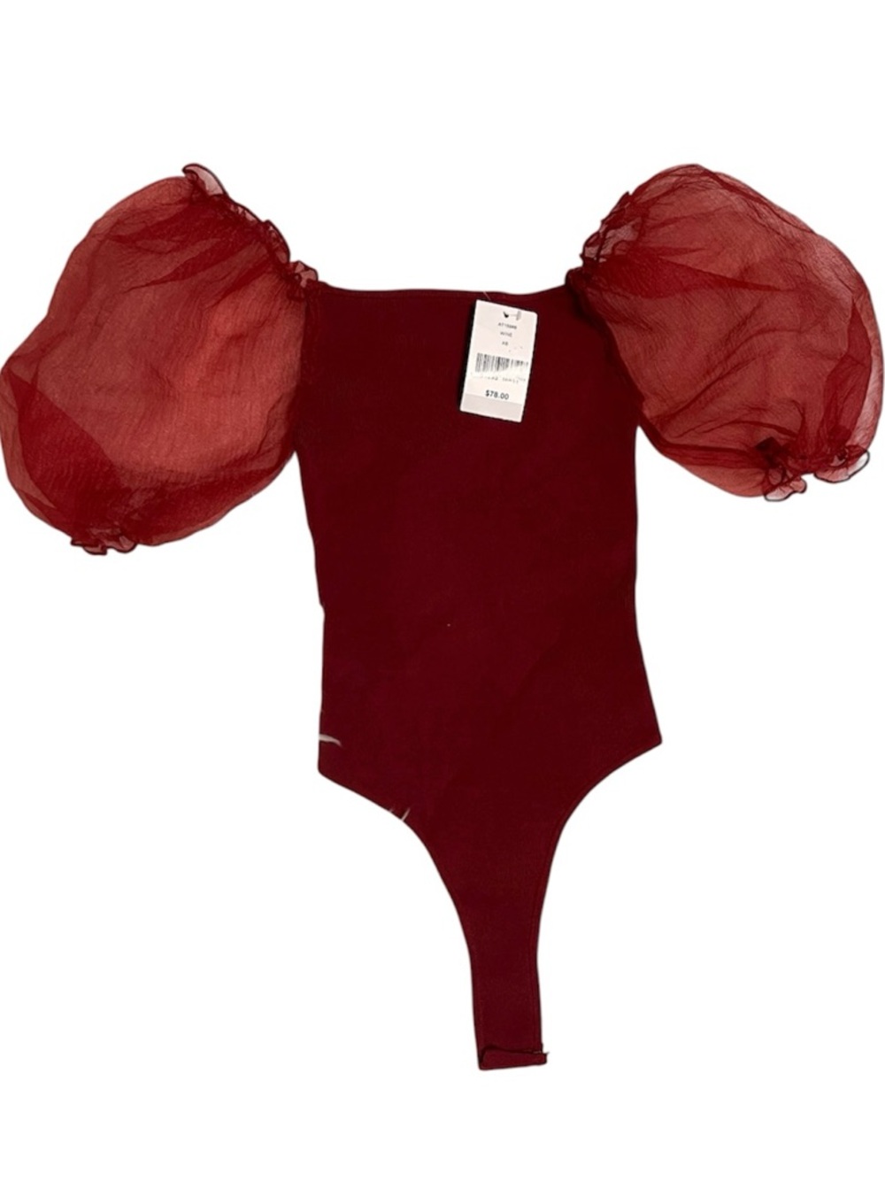 NWT ASTR the Label Wine Red Puff Sleeve Square Neck Bodysuit XS